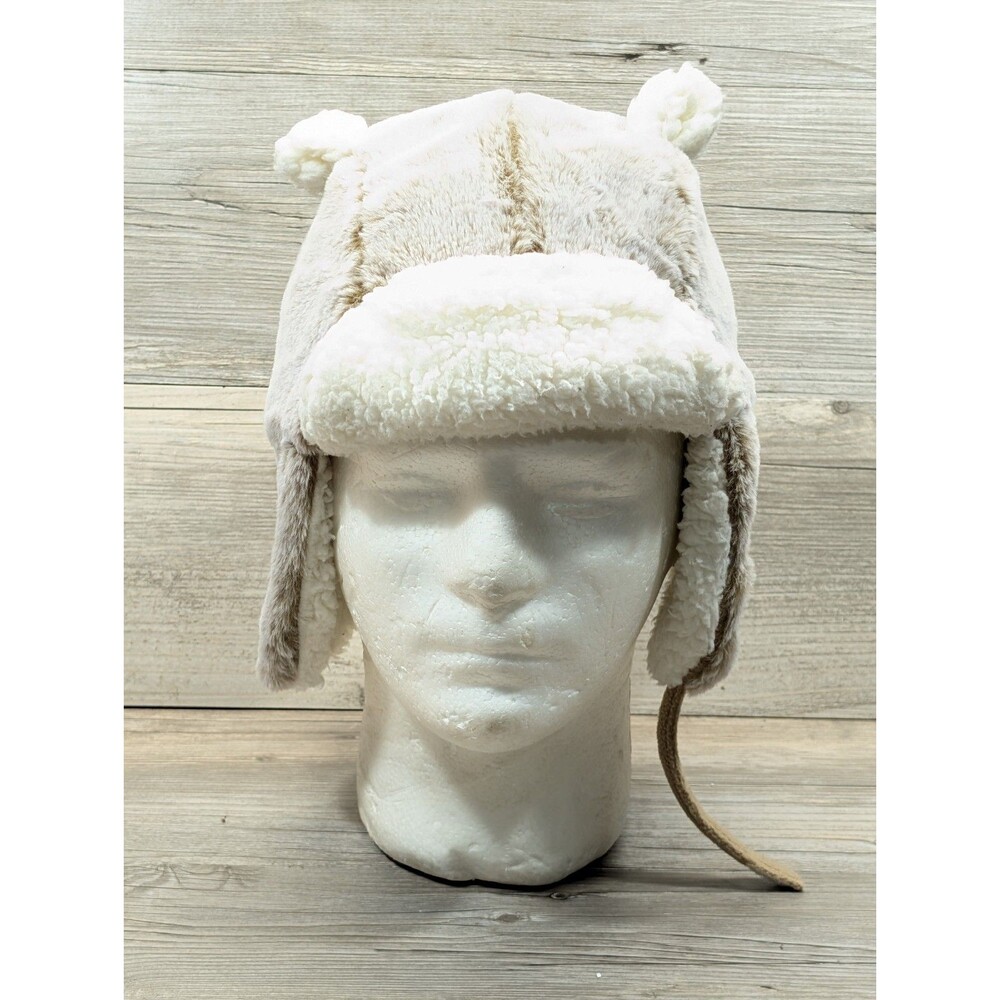 Target Cat & Jack Baby Toddler Bear Ear Faux Fur Trapper Hat Sherpa Lined Beige